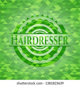 Hairdresser realistic green emblem. Mosaic background