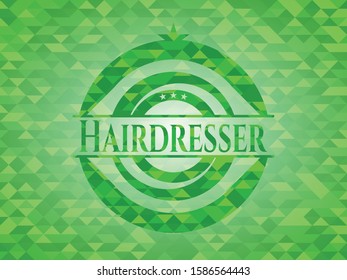 Hairdresser realistic green mosaic emblem. Vector Illustration. Detailed.