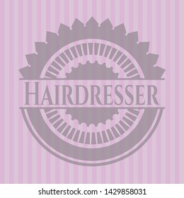 Hairdresser retro pink emblem. Vector Illustration. Detailed.