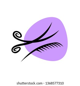 Hairdresser salon logo. Scissors with comb elegant stylish sign. Black on violet barber shop symbol.