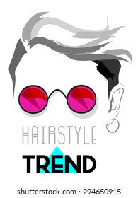 Hairdresser salon poster or logo. Short pompadour haircut with inscription inside.. Outline illustration isolated on white background.