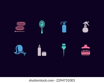 Hairdresser salon vector icon set. Hair dressing equipment, tools and cosmetics icons.