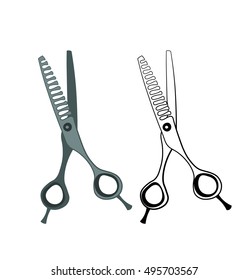 Hairdresser Scissors. Color and Monochrome Version. An Isolated Object. The Beauty Industry.