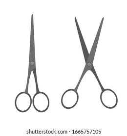 Hairdresser scissors flat icon. Open and closed hair cut tool.