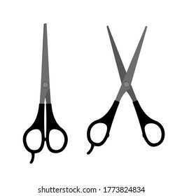 Hairdresser scissors flat icon. Open and closed hair cut tool.
