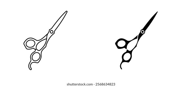 Hairdresser scissors icons in outline and fill. vector illustration for ui.