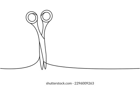 Hairdresser scissors one line continuous drawing. Barber shop and hairdresser tools continuous one line illustration. Vector linear illustration.