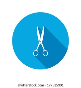 Hairdresser Scissors tool icon. Cut symbol. Round circle flat icon with long shadow. Vector