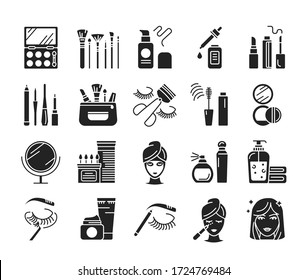 Hairdresser service glyph black icons set. Professional hair styling. Beauty industry. Pictograms for web page, mobile app, promo. UI UX GUI design element