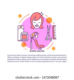 Hairdresser services article page vector template. Brochure, magazine, booklet design element with linear icons and text boxes. Haircut, hairdo. Print design. Concept illustrations with text space 