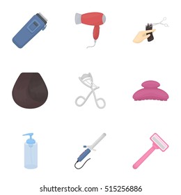 Hairdresser set icons in cartoon style. Big collection of hairdresser vector symbol stock illustration