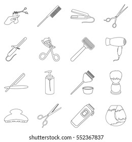 Hairdresser set icons in outline style. Big collection of hairdresser vector illustration symbol.
