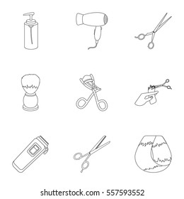 Hairdresser set icons in outline style. Big collection of hairdresser vector symbol stock illustration