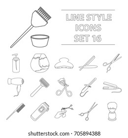 Hairdresser set icons in outline style. Big collection of hairdresser vector illustration symbol.