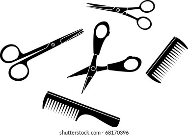 Hairdresser set scissors and hairbrushes