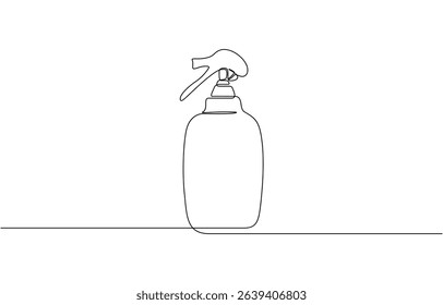 Hairdresser sprayer, spray bottle one line continuous drawing, One line art of barber hair dress barber or gardener or disinfectant bottle vector illustration.