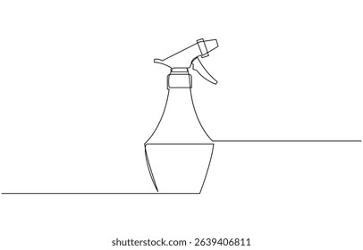Hairdresser sprayer, spray bottle one line continuous drawing, One line art of barber hair dress barber or gardener or disinfectant bottle vector illustration.