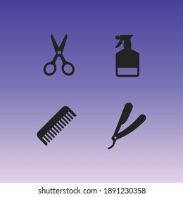 Hairdresser styling accessories professional haircut icon set gradient background vector illustration
