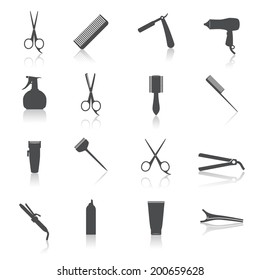 Hairdresser  styling accessories professional haircut icon set isolated vector illustration
