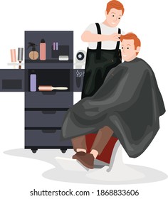 A hairdresser is tidying his customer's hair using various tools in the world of hairdressing
