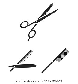 Hairdresser and tools black icons in set collection for design.Profession hairdresser vector symbol stock web illustration.