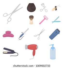 Hairdresser and tools cartoon icons in set collection for design.Profession hairdresser vector symbol stock web illustration.