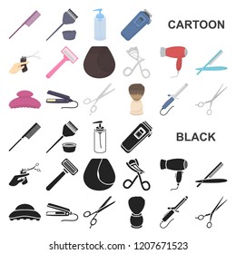 Hairdresser and tools cartoon icons in set collection for design.Profession hairdresser vector symbol stock web illustration.