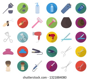 Hairdresser and tools cartoon,flat icons in set collection for design.Profession hairdresser vector symbol stock web illustration.