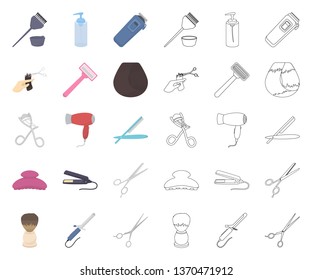 Hairdresser and tools cartoon,outline icons in set collection for design.Profession hairdresser vector symbol stock web illustration.
