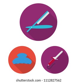 Hairdresser and tools flat icons in set collection for design.Profession hairdresser vector symbol stock web illustration.