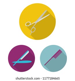 Hairdresser and tools flat icons in set collection for design.Profession hairdresser vector symbol stock web illustration.