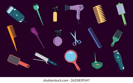 Hairdresser Tools and Hair Care Items Flat Design,Beauty Tools for Hair Treatment vector illustation