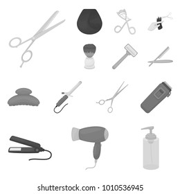 Hairdresser and tools monochrome icons in set collection for design.Profession hairdresser vector symbol stock web illustration.