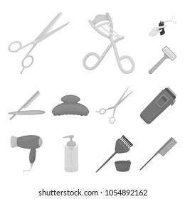 Hairdresser and tools monochrome icons in set collection for design.Profession hairdresser vector symbol stock web illustration.