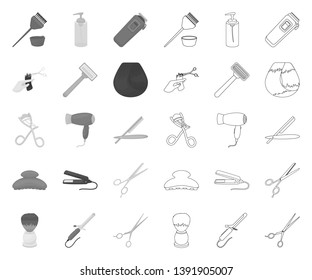 Hairdresser and tools mono,outline icons in set collection for design.Profession hairdresser vector symbol stock web illustration.