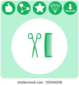 Hairdresser vector icon. Comb and scissors.