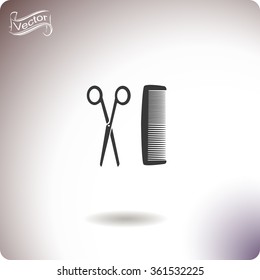 Hairdresser vector icon. Comb and scissors.