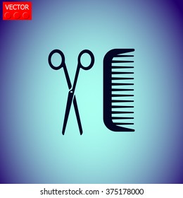 Hairdresser vector icon. Comb and scissors.