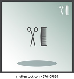 Hairdresser vector icon. Comb and scissors.