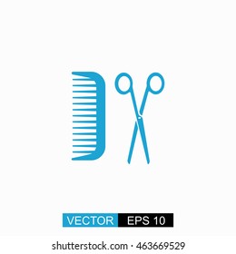 Hairdresser vector. Isolated blue icon on white background.