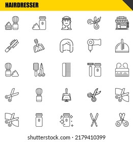 hairdresser vector line icons set. shaving brush, scissors and shaving brush Icons. Thin line design. Modern outline graphic elements, simple stroke symbols stock illustration