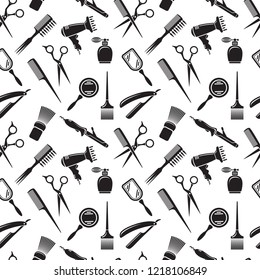 Hairdresser vector seamless pattern, barbershop beauty background of isolated element. Salon and barber collection on white backdrop.