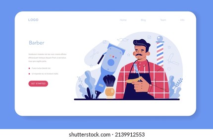 Hairdresser web banner or landing page. Idea of hair care in salon. Scissors and brush, shampoo and haircut process. Hair coloring and styling. Isolated vector illustration