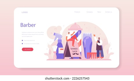 Hairdresser web banner or landing page. Idea of hair care in salon with professional equipment, shampoo and treatment. Barber doing hair coloring and styling. Flat vector illustration