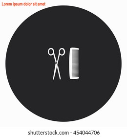 Hairdresser web icon. Gray circle button with white illustration.