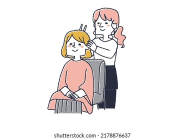 Hairdresser who cuts the hair of female customers People who enjoy time at the beauty salon