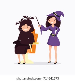 hairdresser witch flat illustration