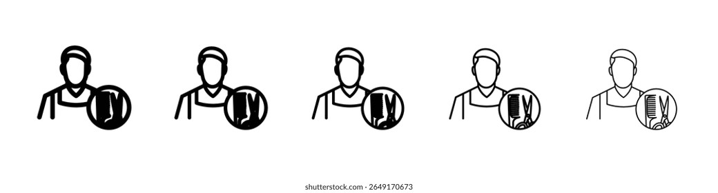 cabeleireiro no ícone de trabalho delineamento fino logotipo marca set