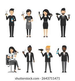 Hairdressers characters set, beauty salon workers collection