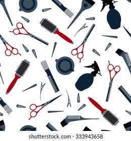 Hairdressers professional tools pattern. Barber stylist tools set. Flat icons for hairdressing saloon
